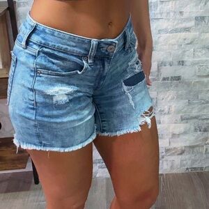 American Eagle Outfitters Next Level Stretch Light Blue Distressed Jean Shorts